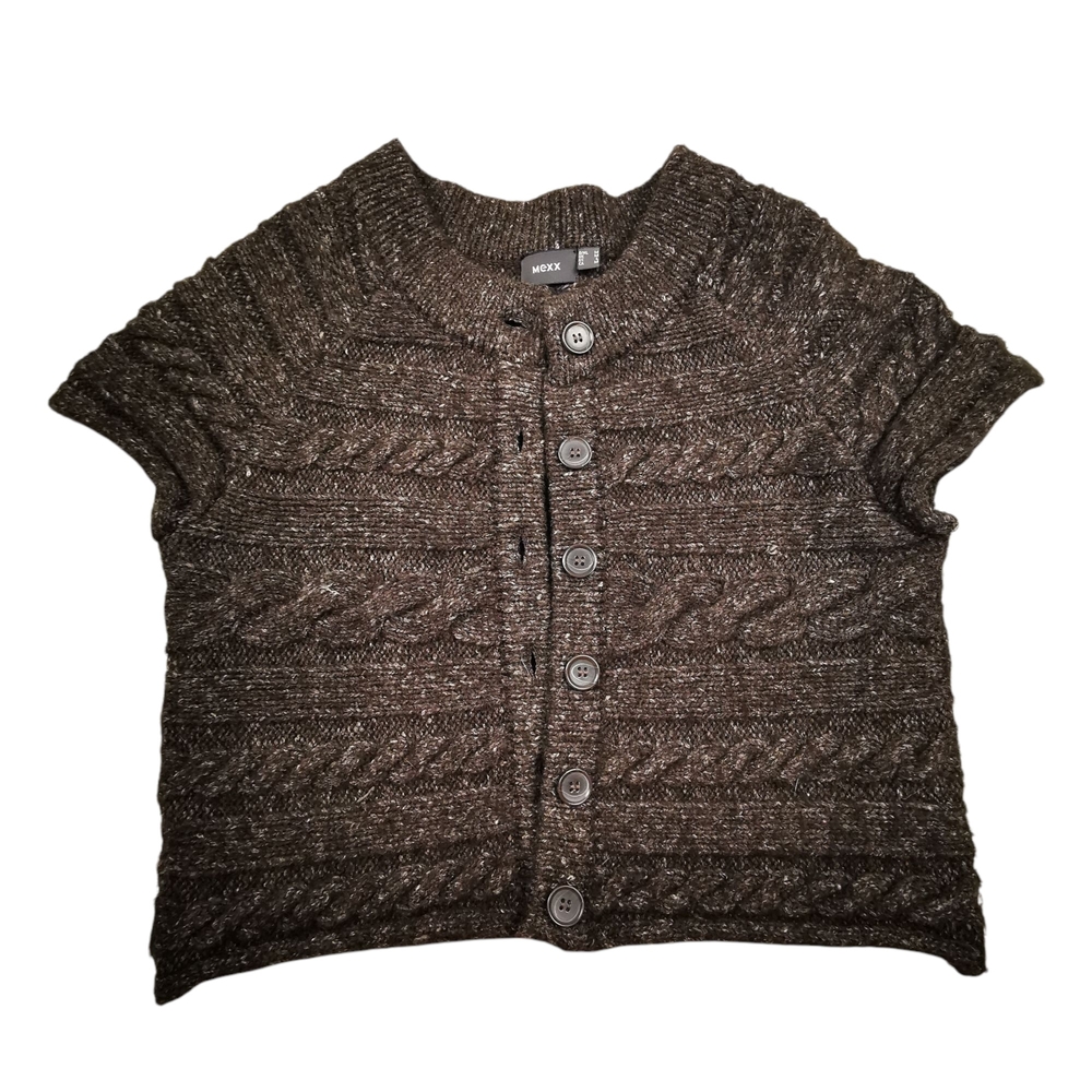 Grey Short Sleeve Knit Cardigan